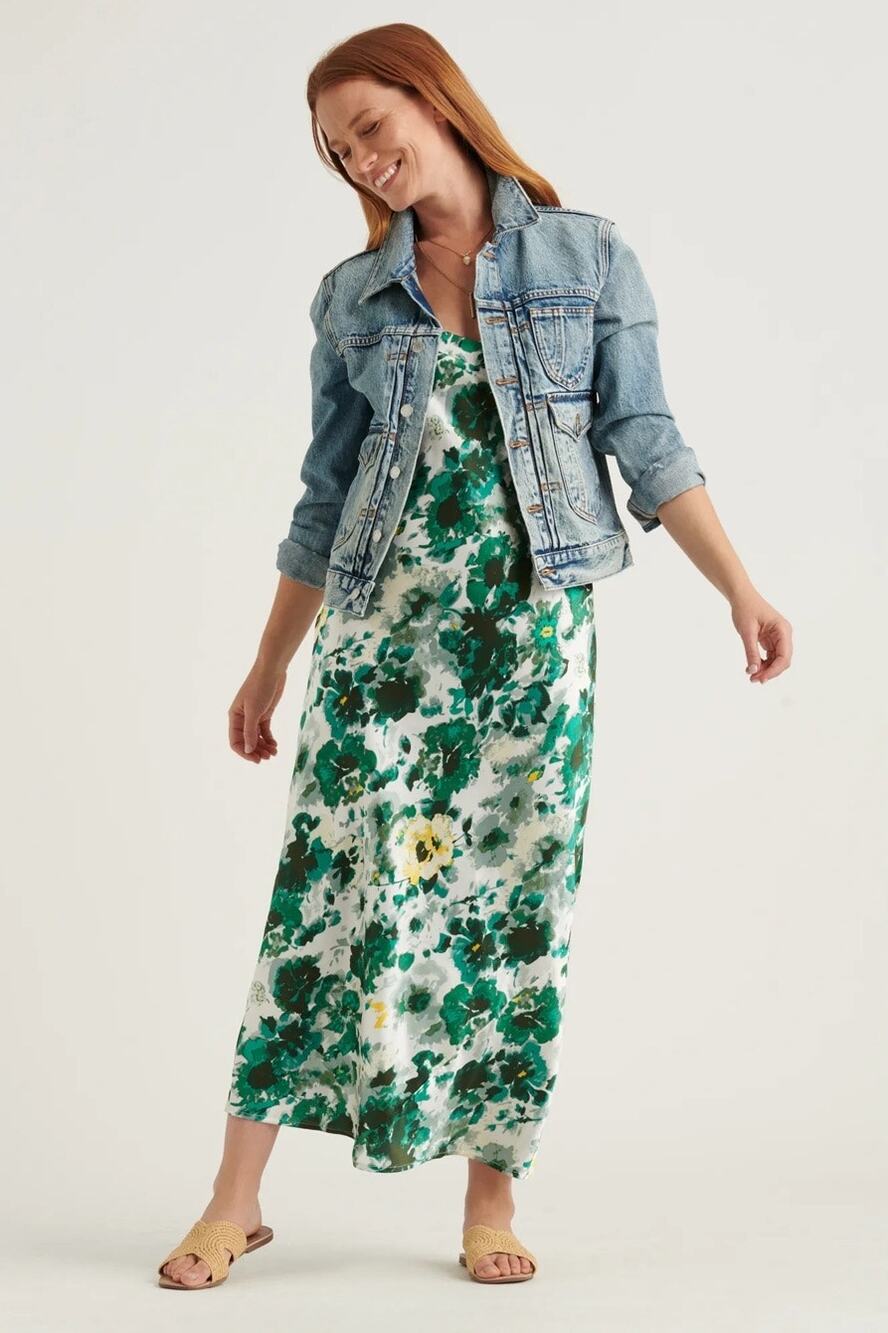 NWT Lucky Brand Natalie Green Floral Slip Maxi Dress - M